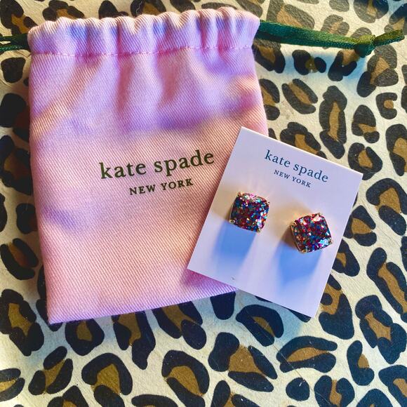 KATE SPADE • Colorful Multi Glitter Crystal Square Stud Earrings - Picture 1 of 4